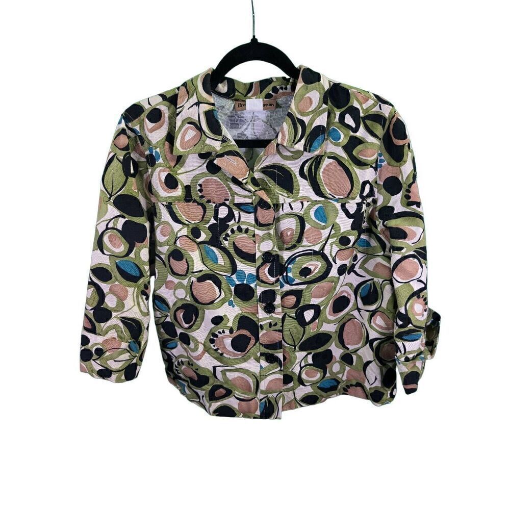 Brooke Coleman Woman Button Front Blazer Jacket Green Black Multi Color Size 12